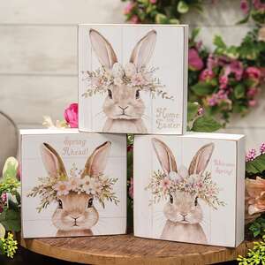 Welcome Spring Floral Crown Bunny Box Sign - 3 Asstd., 39082