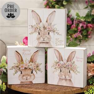 Welcome Spring Floral Crown Bunny Box Sign - 3 Asstd., 39082