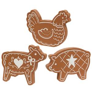 Wooden Gingerbread Farm Animal Sitter - 3 Asstd.