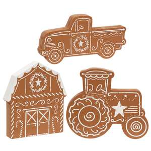 Wooden Gingerbread Farm Equipment Sitter - 3 Asstd.