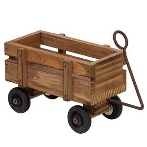 Natural Wooden Wagon With Rusty Metal Handle
