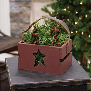 Red Wooden Star Cutout Crate With Handle