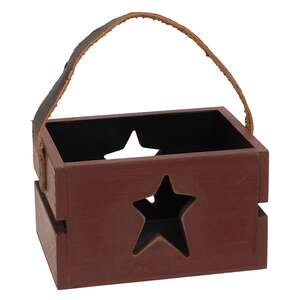 Red Wooden Star Cutout Crate With Handle