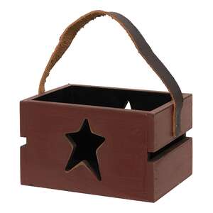 Red Wooden Star Cutout Crate With Handle
