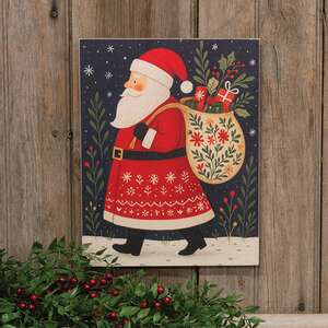 Nordic Santa At Night Wooden Sign - 10.5" x 13.5"H
