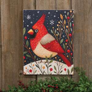 Nordic Cardinal At Night Wooden Sign - 10.5" x 13.5"H