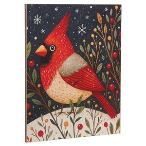 Nordic Cardinal At Night Wooden Sign - 10.5" x 13.5"H