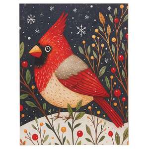 Nordic Cardinal At Night Wooden Sign - 10.5" x 13.5"H