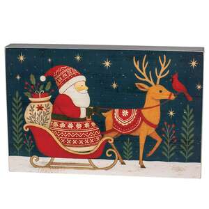 Nordic Santa and Reindeer At Night Box Sign