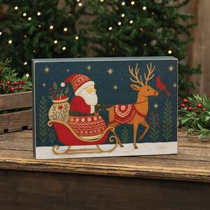 Nordic Santa and Reindeer At Night Box Sign