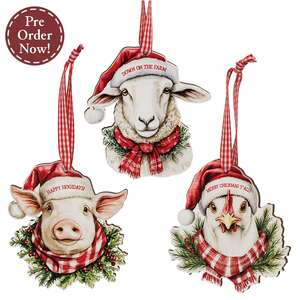 Happy Hogidays Wooden Ornament - 3 Asstd.