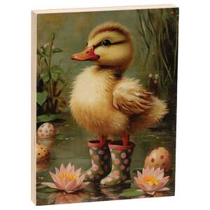 Duckling In Pink Polka Dot Rainboots Block - 4-1/2 In x 6 In , 51746