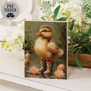 Duckling In Pink Polka Dot Rainboots Block - 4-1/2 In x 6 In , 51746