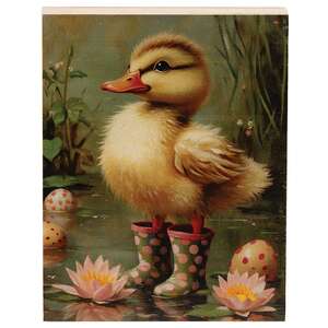 Duckling In Pink Polka Dot Rainboots Block - 4-1/2 In x 6 In , 51746