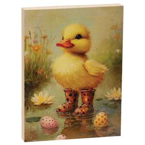 Duckling In Black & Yellow Polka Dot Rainboots Block - 4-1/2 In x 6 In, 51747