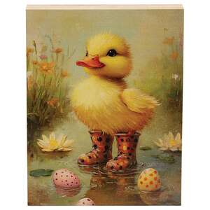 Duckling In Black & Yellow Polka Dot Rainboots Block - 4-1/2 In x 6 In, 51747