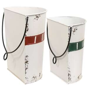 2 Set - Distressed Metal Snowman Buckets
