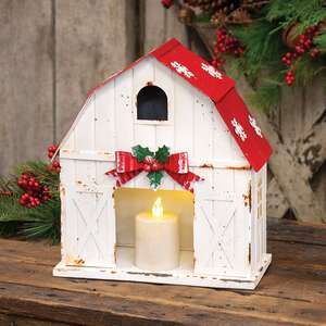 Distressed Metal Snowflake Topped Winter Barn