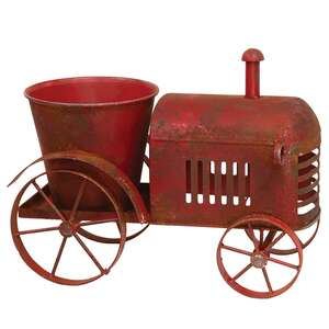 Distressed Red Metal Tractor Planter