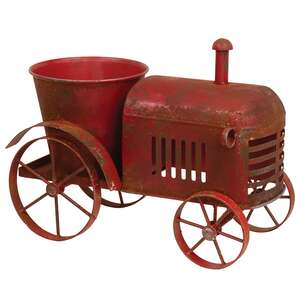 Distressed Red Metal Tractor Planter