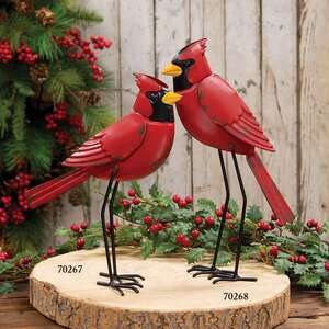 Distressed Metal Standing Cardinal - 10"H