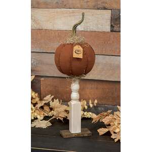 Primitive Mossy Top Pumpkin on Pedestal - 19.5"H