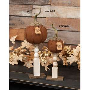 Primitive Mossy Top Pumpkin on Pedestal - 19.5"H