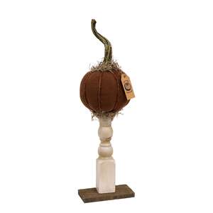 Primitive Mossy Top Pumpkin on Pedestal - 16"H