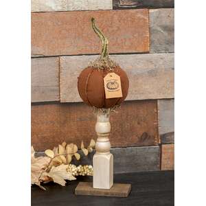 Primitive Mossy Top Pumpkin on Pedestal - 16"H
