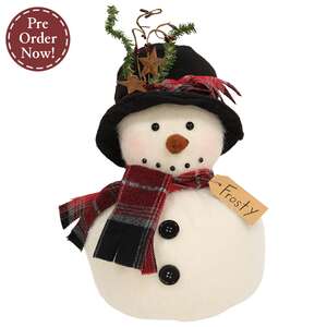 Chubby Frosty Snowman Doll With Winter Floral Top Hat