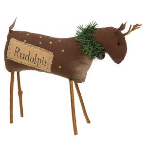 Stuffed Primitive Rudolph Reindeer - 10"H