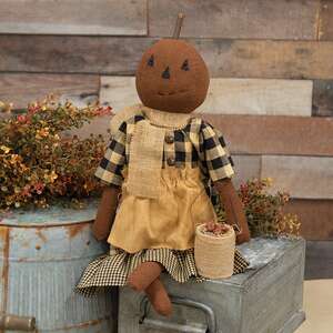 Primitive Pumpkin Girl with Apple Pail