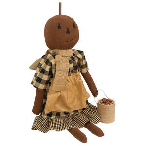 Primitive Pumpkin Girl with Apple Pail