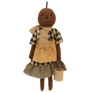 Primitive Pumpkin Girl with Apple Pail
