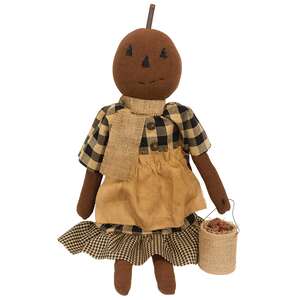 Primitive Pumpkin Girl with Apple Pail