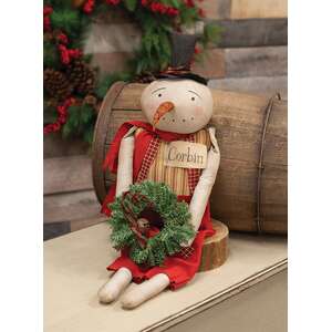 Corbin Snowman Doll With Pine Wreath
