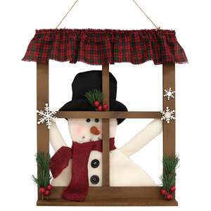 Peeking Frosty in Snowflake Floral Window