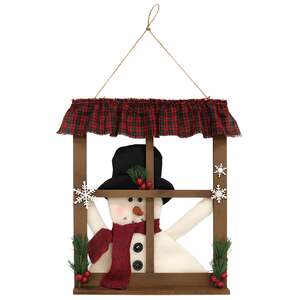 Peeking Frosty in Snowflake Floral Window