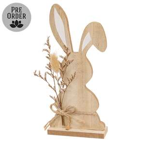 Wood Bunny with Foliage Sitter - 12"H