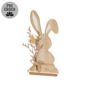 Wood Bunny with Foliage Sitter - 9"H