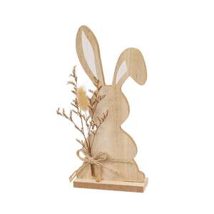 Wood Bunny with Foliage Sitter - 9"H