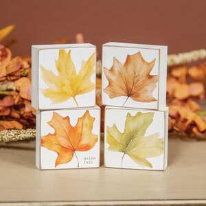 Hello Fall Watercolor Leaf 2" Sq. Block - 4 Asstd.