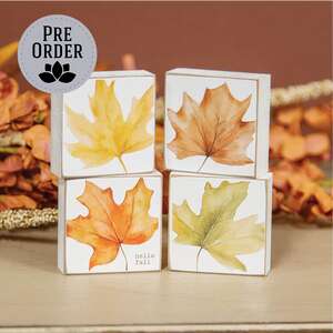 Hello Fall Watercolor Leaf 2" Sq. Block - 4 Asstd.