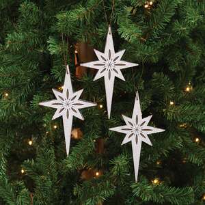 3 Set - Glittered Rustic Wood Guiding Star Ornaments