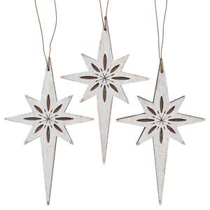 3 Set - Glittered Rustic Wood Guiding Star Ornaments