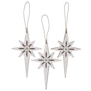 3 Set - Glittered Rustic Wood Guiding Star Ornaments