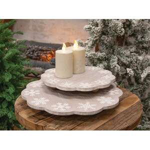 2 Set - Distressed Engraved Wooden Snowflake Risers