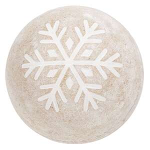 Distressed White Wooden Snowflake Engraved Decorative Ball - 3 Asstd.