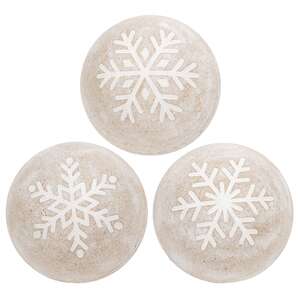 Distressed White Wooden Snowflake Engraved Decorative Ball - 3 Asstd.