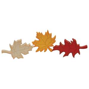 Hand Carved Wooden Fall Leaf Sitters, 3/Set